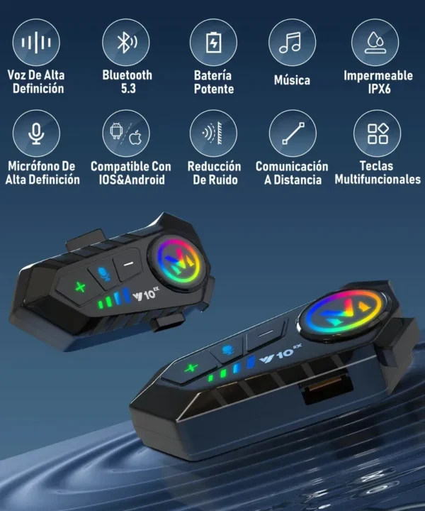 Intercomunicador Para Casco Y10 2x, Bluethooth 5.3