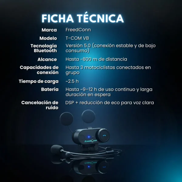 Intercomunicador Para Casco T-com Freedconn T-COM VB Bluetooth Negro