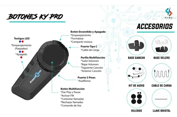 Intercomunicador Casco Moto Freedconn Ky Pro, Bluetooth 5.0