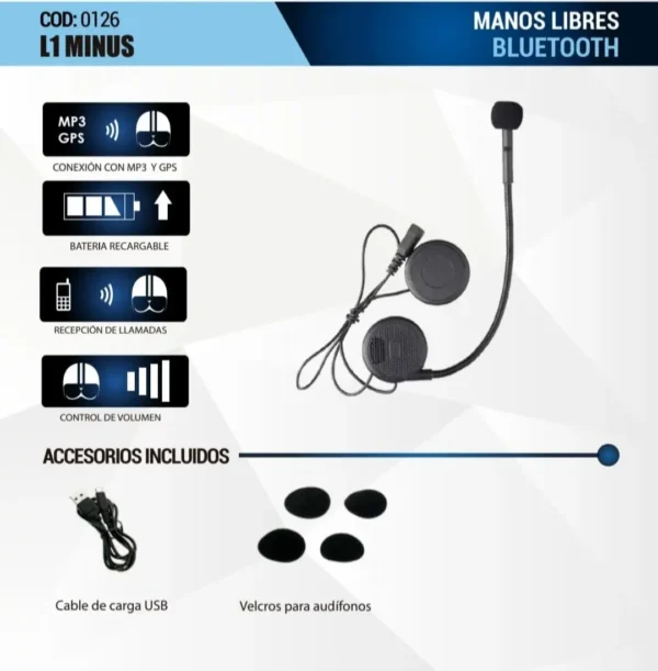 Manos Libres Bluetooth Para Cascos De Moto L1 Minus